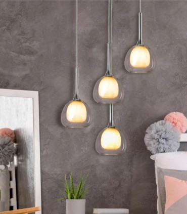 Lámpara Colgante 1 Luz E14 Cromada con Cristal Opal Luxury, ambiente color transparente