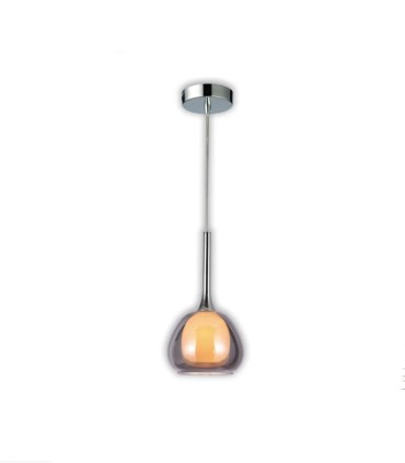Lámpara Colgante 1 Luz E14 Cromada con Cristal Opal Luxury, color fume