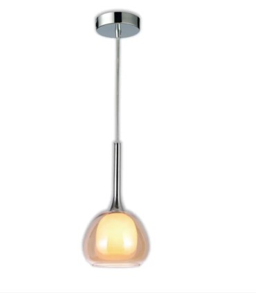 Lámpara Colgante 1 Luz E14 Cromada con Cristal Opal Luxury, color ambar