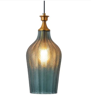 Lámpara Colgante Azul y Dorada de Cristal Tallado Leire