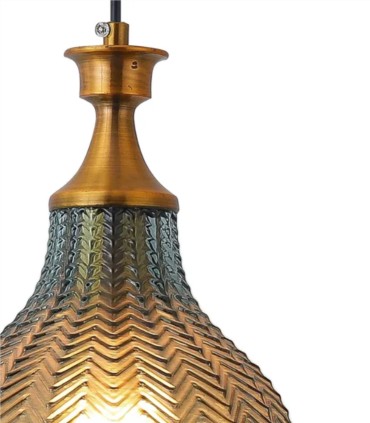 Lámpara Colgante Azul y Dorada de Cristal Tallado Leire