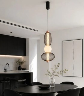 Lámpara Colgante LED Industrial Moderna Negra y Oro Rosa Regulable Noirea