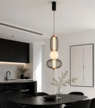 Lámpara Colgante LED Industrial Moderna Negra y Oro Rosa Regulable Noirea
