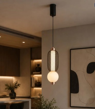 Lámpara Colgante Led Negra y Oro Rosa Orelis