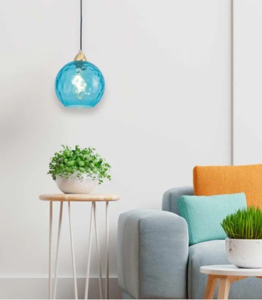 Lámpara Colgante Dorada con Tulipa en Varios Colores Lili, azul