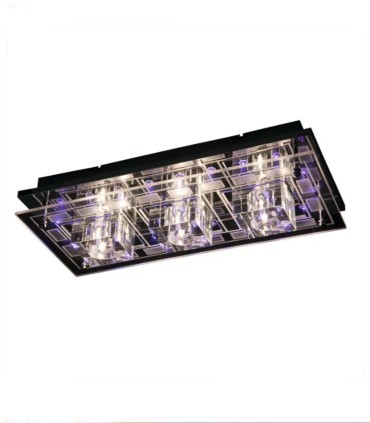 Plafón de Techo con Cristal Óptico y LED RGB con Mando Sonia, 3 luces