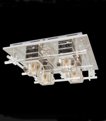 Plafón de Techo con Cristal Óptico y LED RGB con Mando Sonia, 3 luces