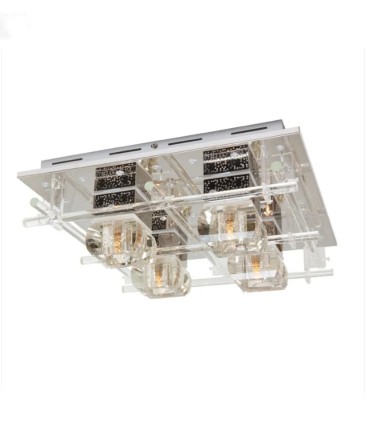 Plafón de Techo con Cristal Óptico y LED RGB con Mando Sonia, 4 luces
