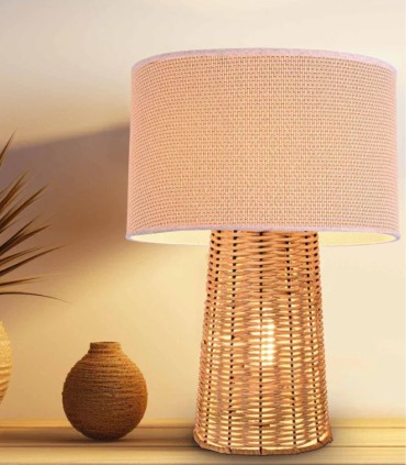 Lámpara de Sobremesa de Ratán y Textil Sarais