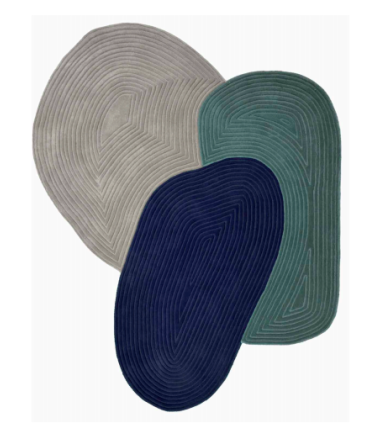 Alfombra de Lana 100% Multicolor de Diseño Abstracto e Irregular Pebble, azul
