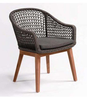 Silla de teca y cuerda para exterior Random