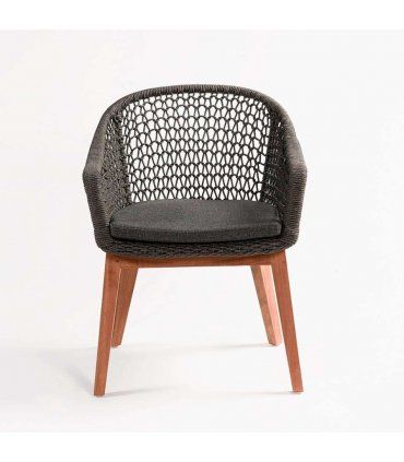 Silla de teca y cuerda para exterior Random