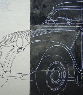 Cuadro Coche 2 CV. Pintura Original, detalle