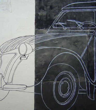 Cuadro Coche 2 CV. Pintura Original, detalle