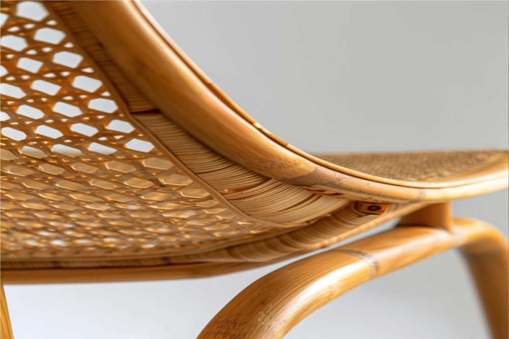 Imagen cercana de una silla de mimbre, destacando su diseño trenzado y la textura del material, ideal para entender las características del mimbre en muebles.
