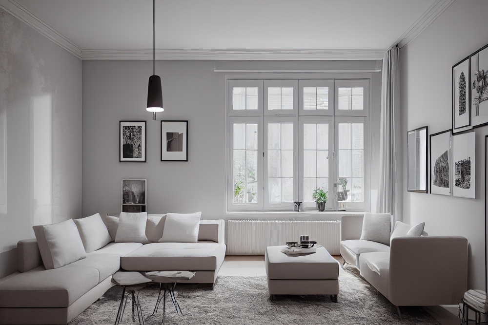 Salón contemporáneo que presenta un diseño acogedor y funcional. Con un sofá en tonos claros y una mesa de café, este espacio está decorado con arte en las paredes y cuenta con abundante luz natural, ideal para recibir a familiares y amigos en un ambiente cálido.
