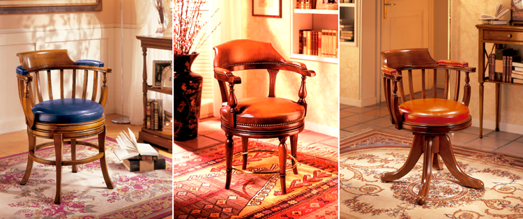 Sillas confidente clásicas de Ámbar Muebles - 1. Turán | 2. Asmele| 3. Giratoria Turán