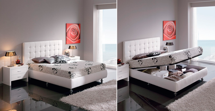 Cama moderna tapizada con arcón Tatín - Ámbar Muebles