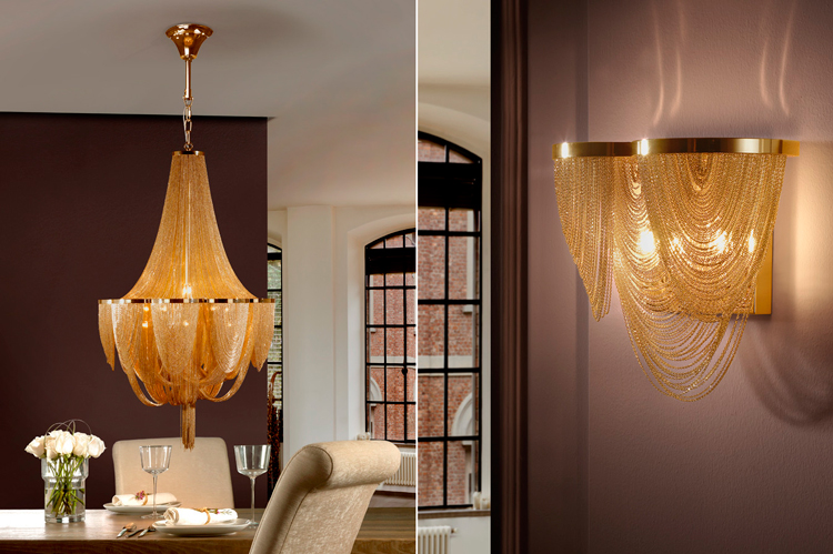 Lámpara colgante oro Minerva + aplique de pared en Ámbar Muebles