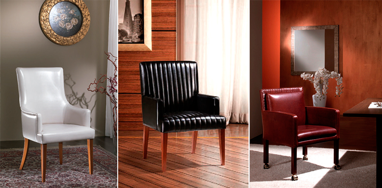 Butacas y sillones confidente de piel para despachos clásicos -  1. Carcasonne | 2. Sarzay | 3.  Zeya