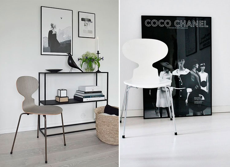 Silla Hormiga de Arne Jacobsen en blanco y gris - Combinaciones - Inspiración: Pinterest