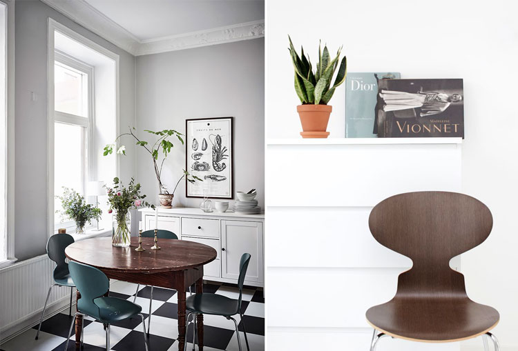 Silla Hormiga de Arne Jacobsen en madera oscura - Combinaciones - Inspiración: Pinterest