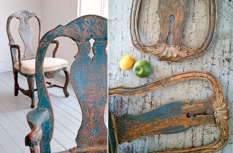 Sillas Reina Ana, acabadas azul desconchado - Fuente de las imágenes: Pinterest
