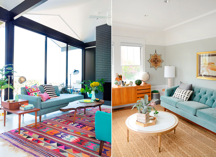 Sofás de inspiración mid-century modern, con patas rectas y respaldos en capitoné | Pinterest
