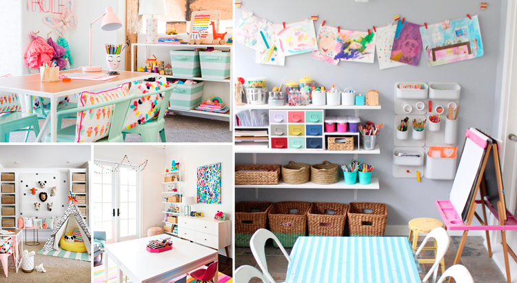 Zonas de almacenamiento en la sala de juegos infantil - Inspiración vía Pinterest
